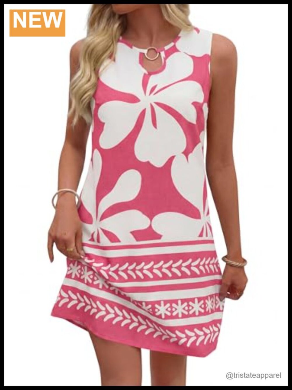Women's Boho Floral Sundress Sleeveless Tank Shift Dress Side Pockets